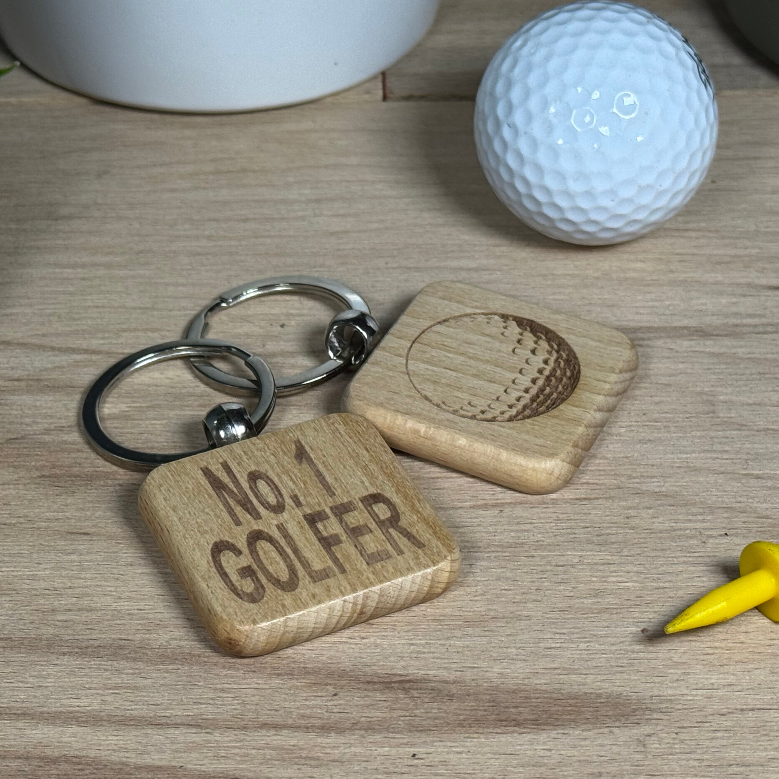 Wooden keyring - golf - no 1 golfer