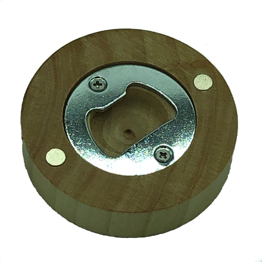 Wooden magnetic bottle opener and fridge magnet - laser engraved with bawbag