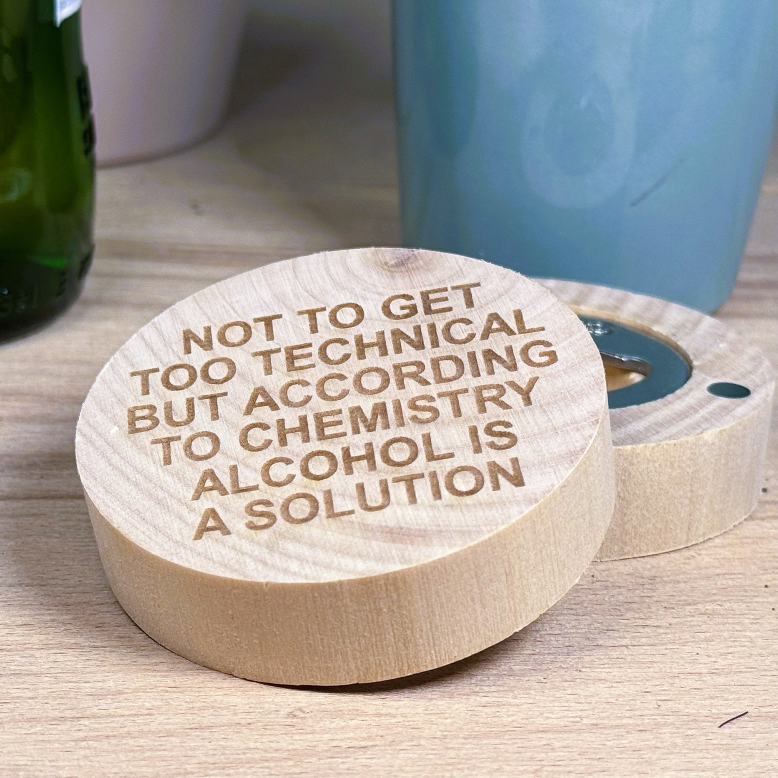 Fridge magnet / bottle opener laser engraved with alcohol is a solution