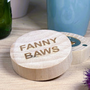 Wooden fridge magnet bottle opener laser engraved with fanny baws