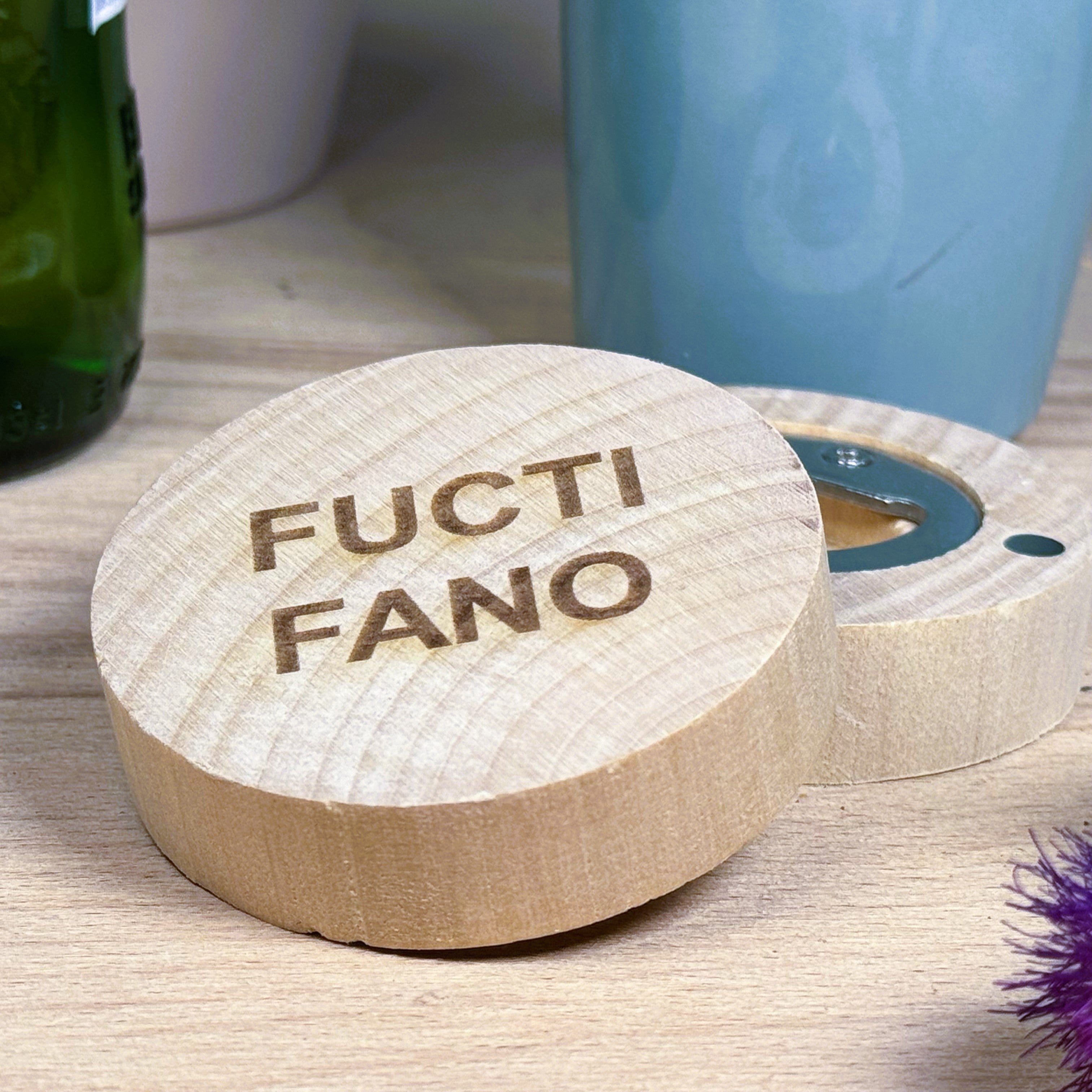 Wooden fridge magnet bottle opener laser engraved with fuctifano