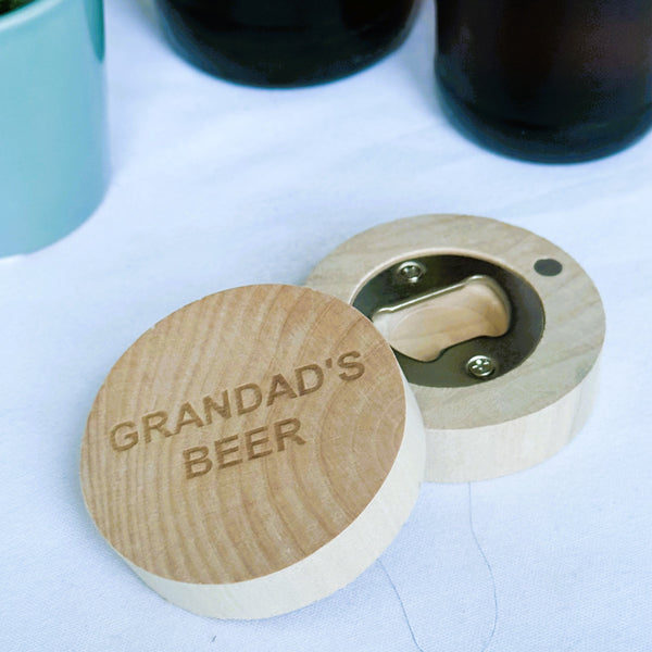 Wooden fridge magnet bottle opener gift for grandad - laser engraved with Grandad's beer