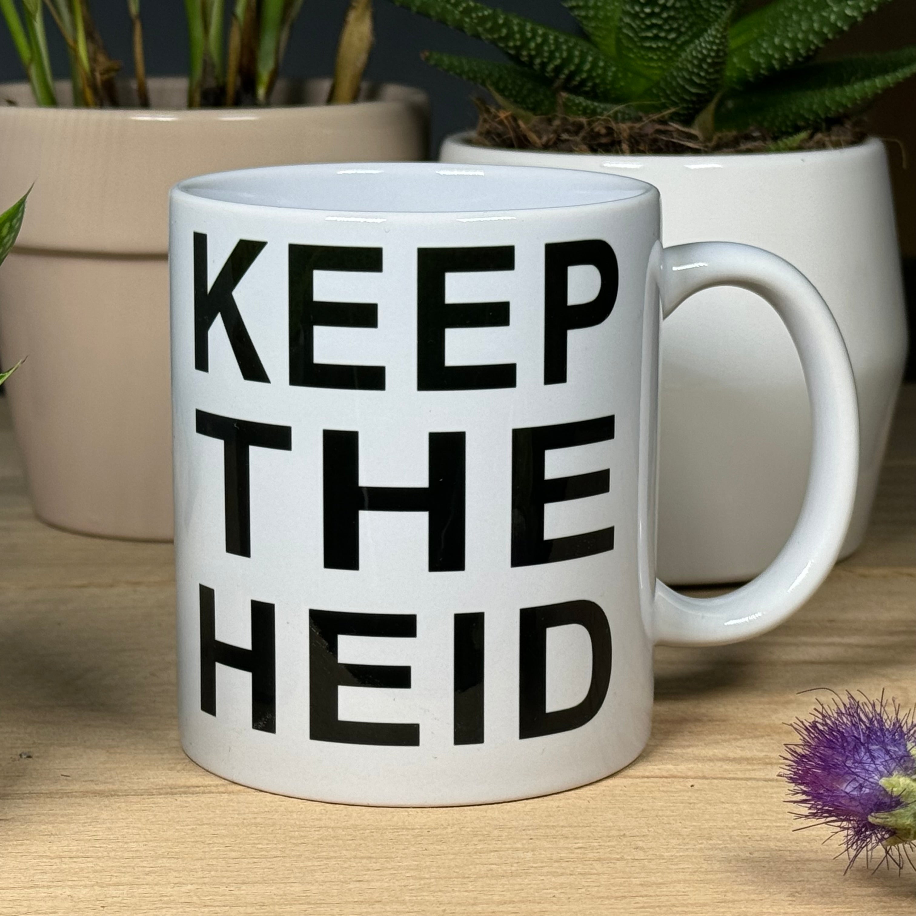 White ceramic mug - Scottish - keep the heid