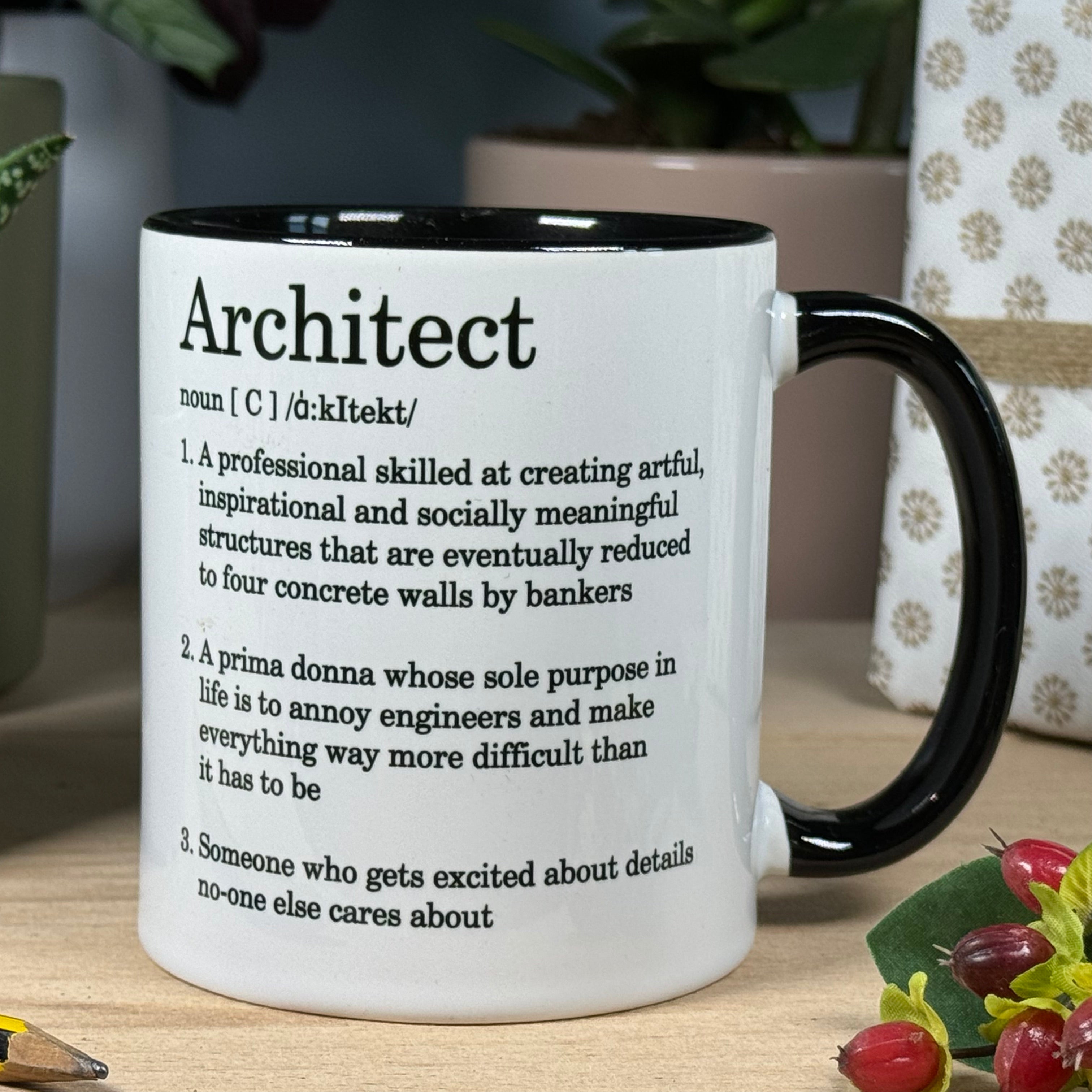 Ceramic mug - white and black - architect gift