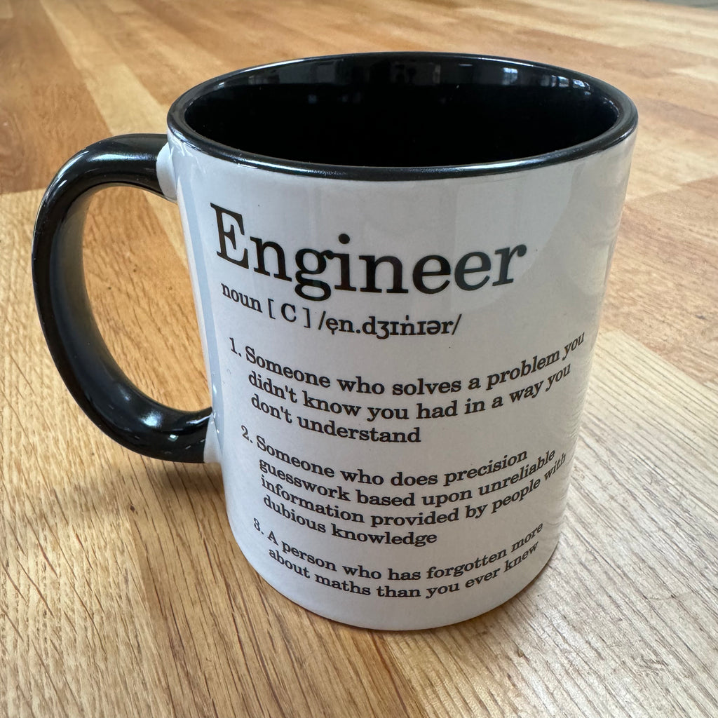 Ceramic mug - white and black - engineer gift