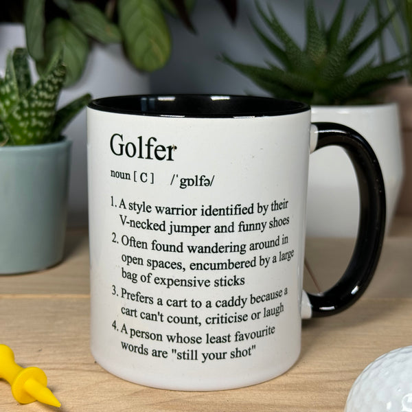 Ceramic mug - white and black - golfer gift