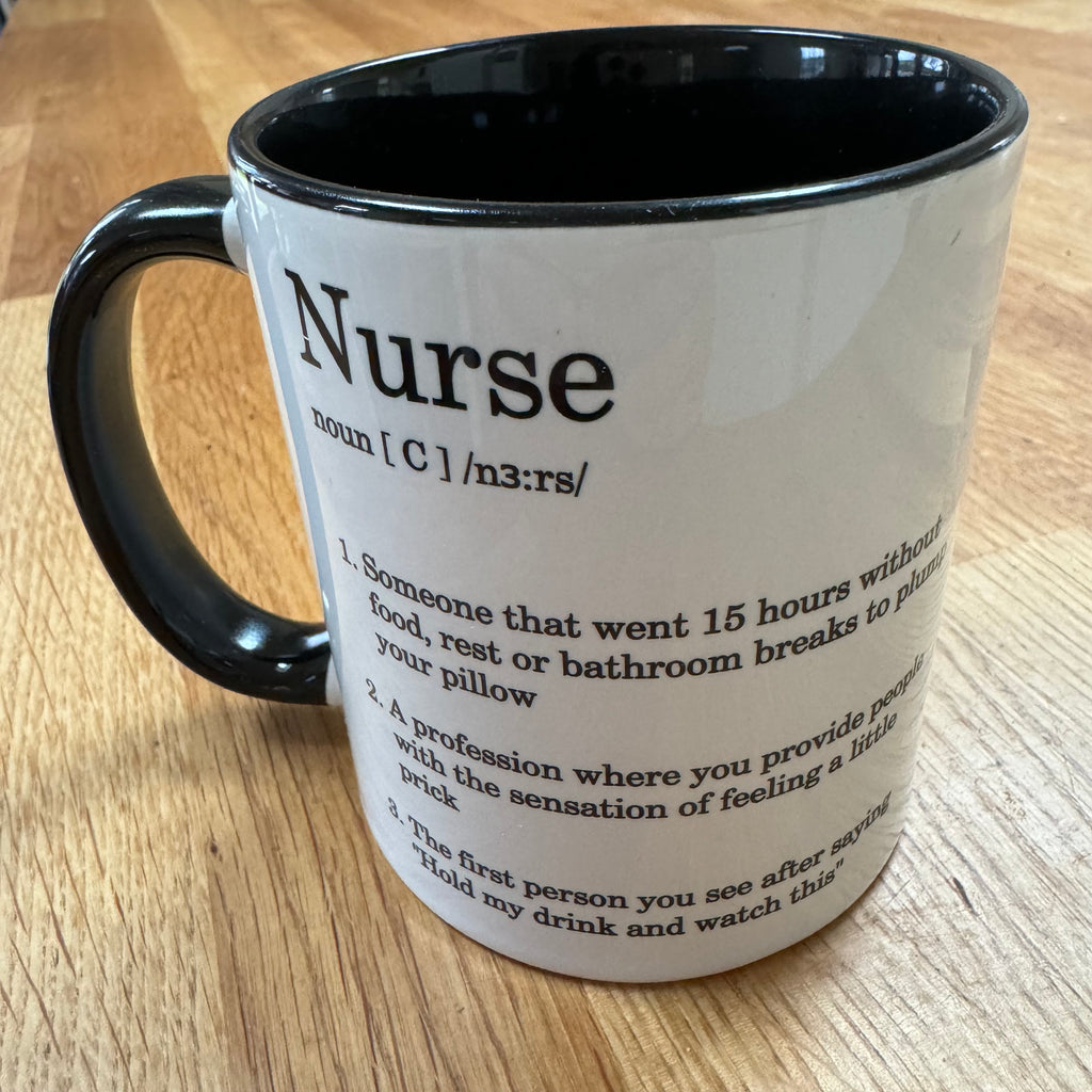Ceramic mug - white and black - nurse gift