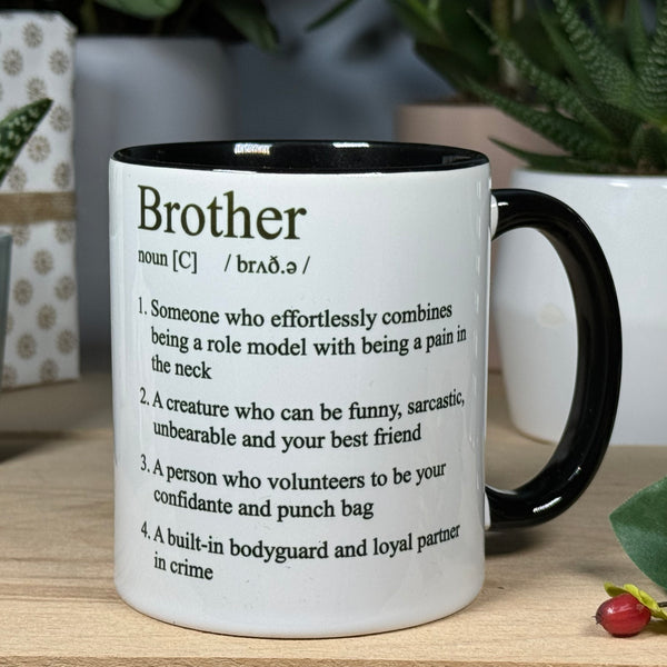 White ceramic mug with black interior and handle - family - brother