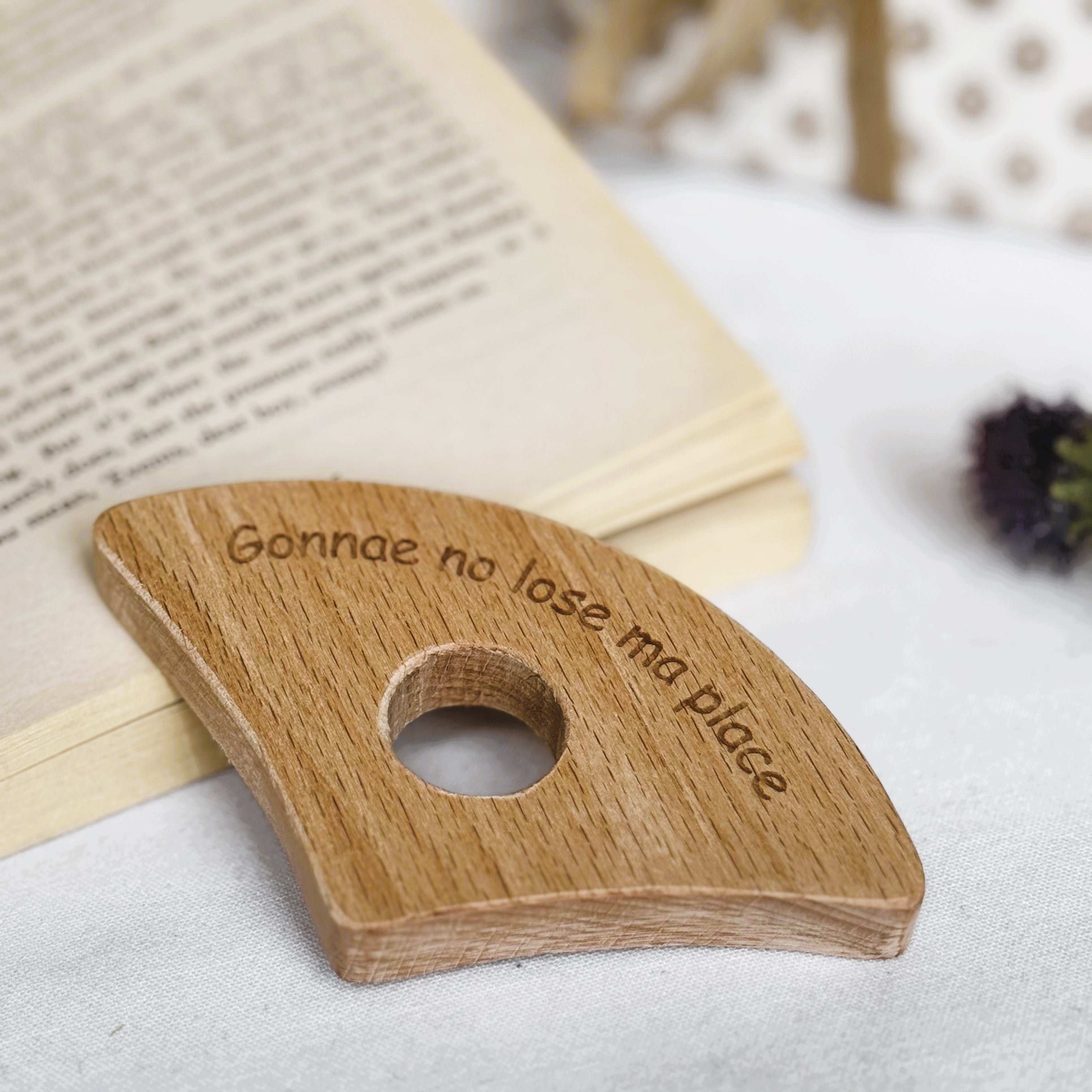 Wooden thumb book holder gift - gonnae no lose ma place