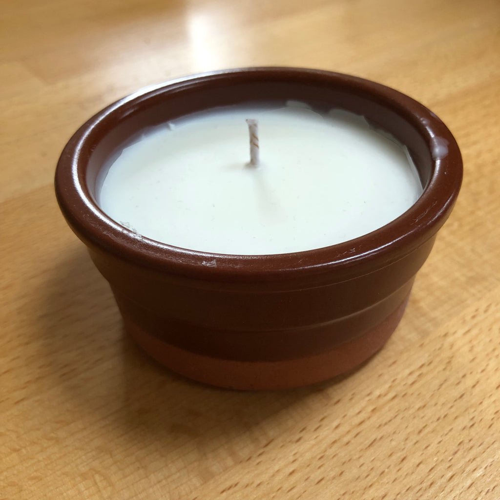 Handmade vegan candle - ceramic dish - brown