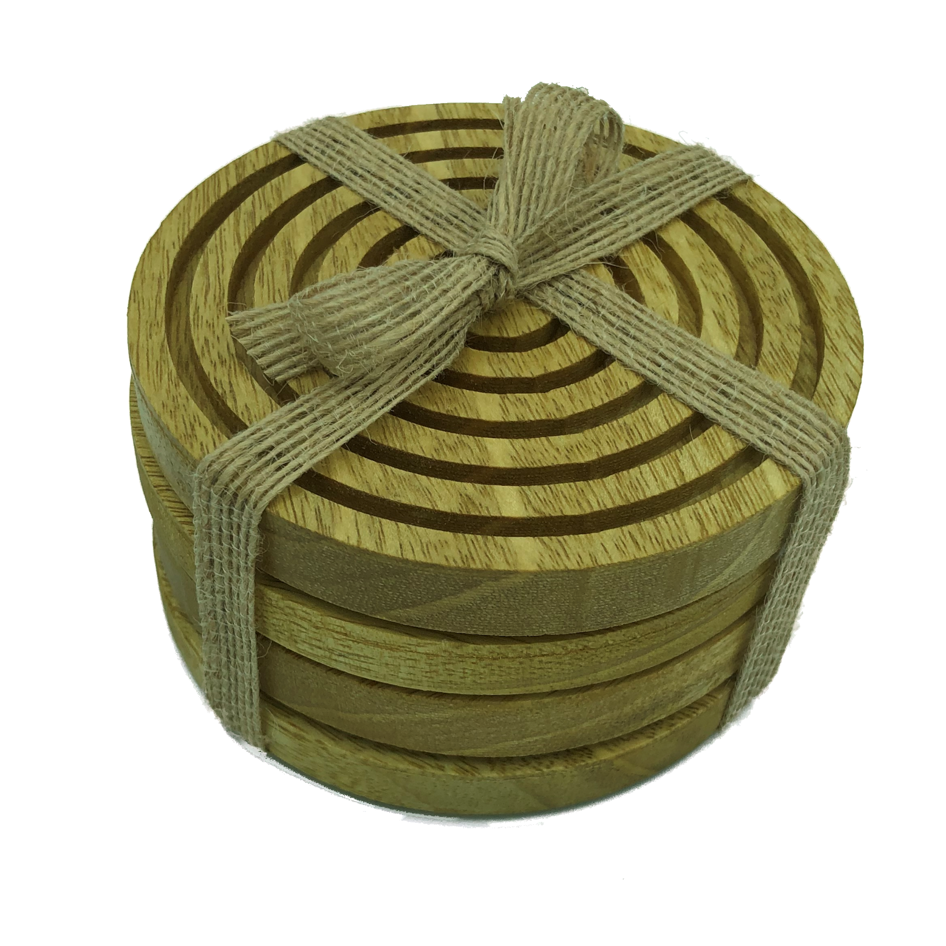 Solid idigbo wooden coasters - packaged with hessian ribbon