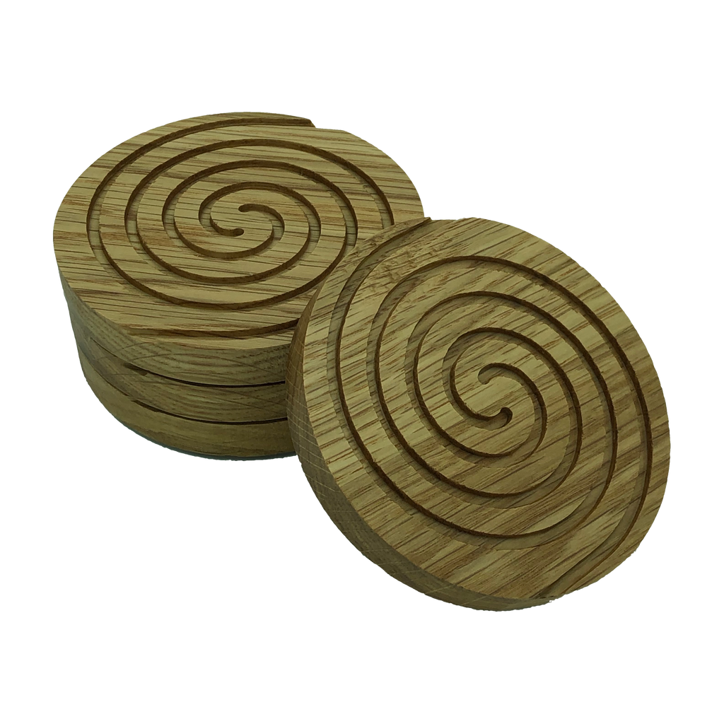 Solid oak round wooden coasters - set of four