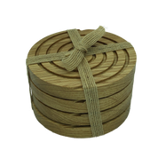 Solid oak round wooden coasters - packaged with hessian ribbon