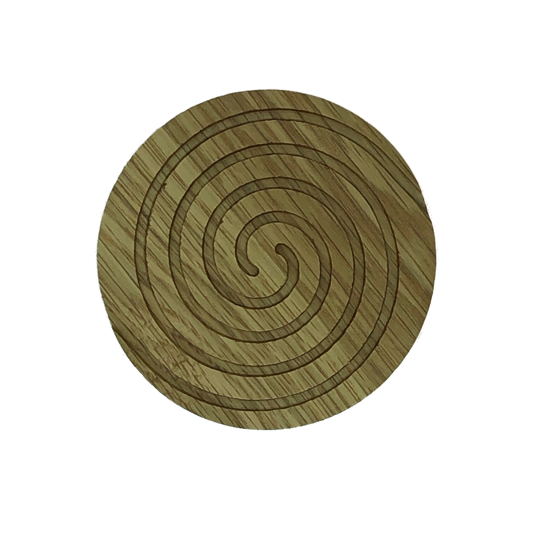 Solid oak round wooden coasters - spiral cut into the top