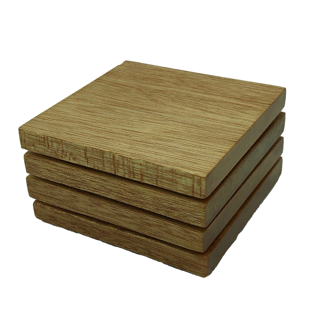 Square wooden meranti coasters - stack of four