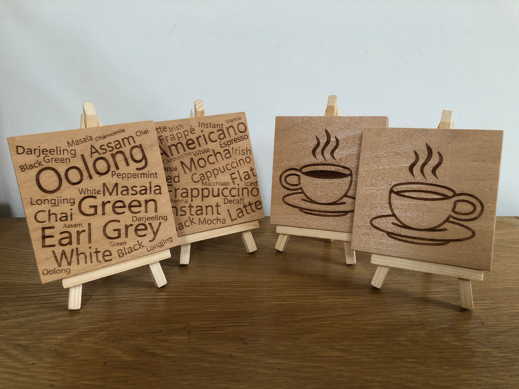 Wooden coaster - tea varieties