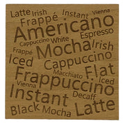 Wooden coaster - coffee varieties