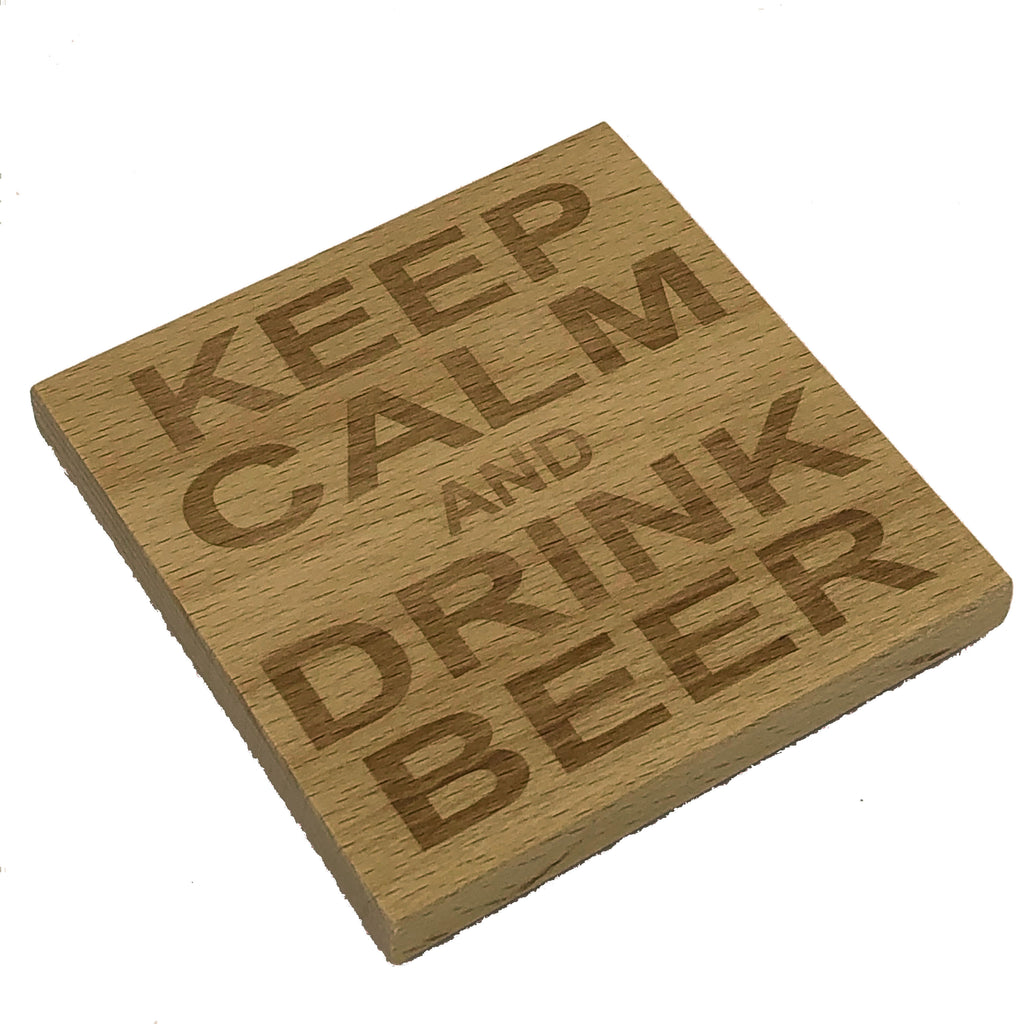 Wooden coaster - keep calm and drink beer