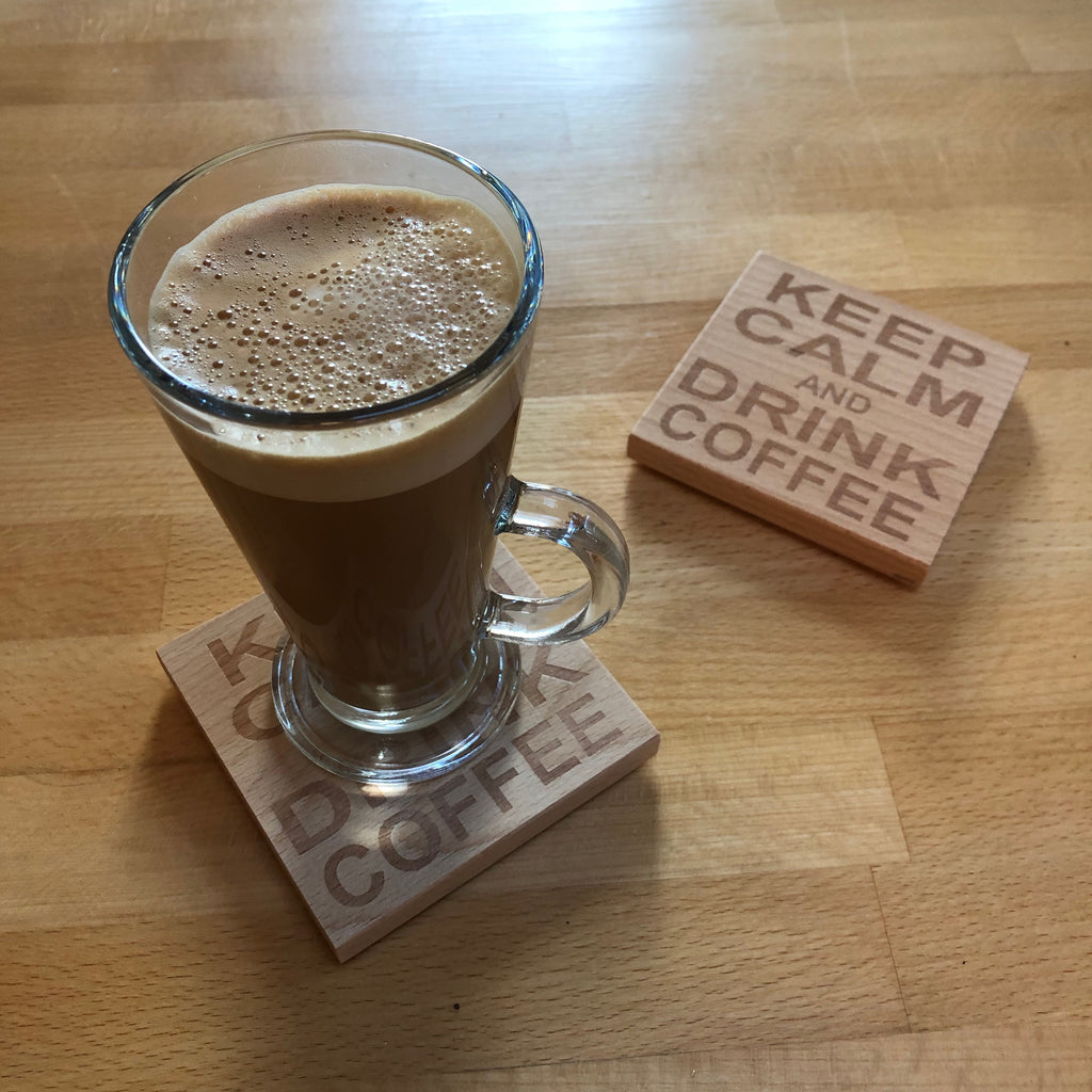 Wooden coaster - keep calm and drink coffee