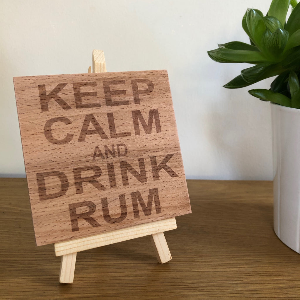 Wooden coaster - keep calm and drink rum