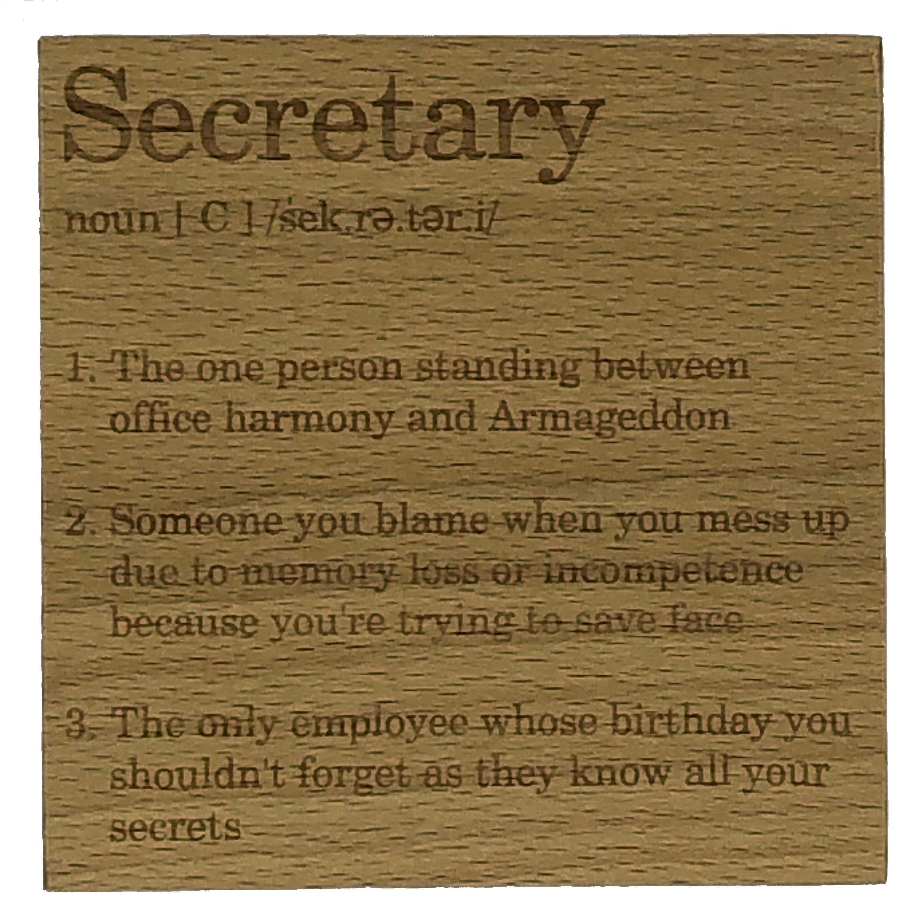 Wooden coaster - occupation - secretary