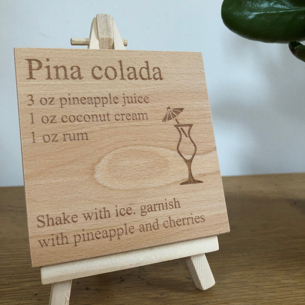 Wooden coaster - cocktails - pina colada