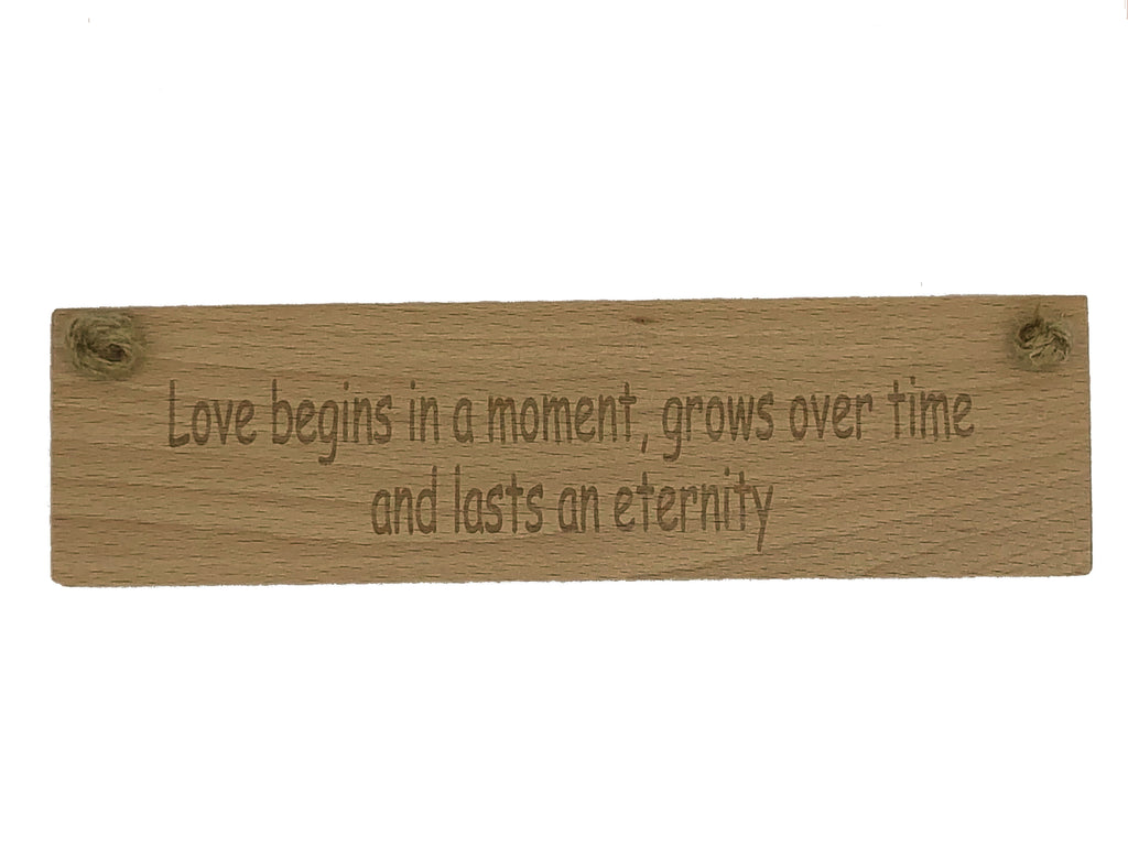 Wooden hanging plaque - valentines - Love starts in a moment